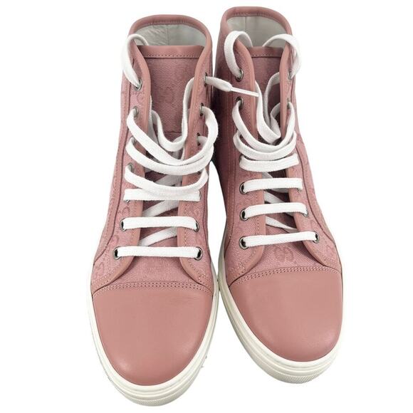 GUCCI GG Miro High Top Sneakers Soft Pink Monogram Lace Up Fabric EU 38 US 8 NEW - Picture 5 of 9